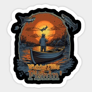 Wishin' I was Fishin' Under a Harvest Moon Sticker